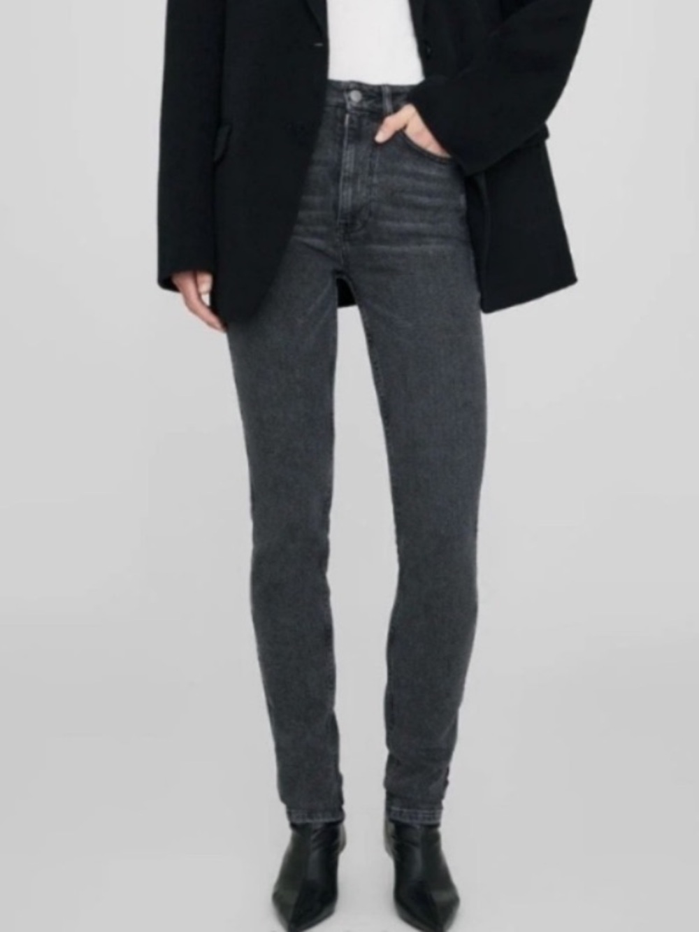 Anine Bing High-Rise Skinny Jeans in Charcoal Gray SZ 24